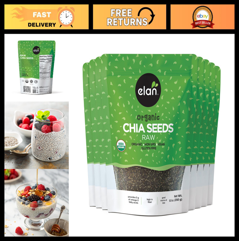 Organic Black Chia Seeds 8.8 oz – Non-GMO, Vegan, Gluten-Free Superfood (Pack of