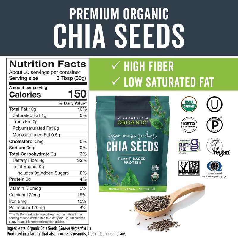Organic Chia Seeds 2 LBs - Plant-Based Omega-3 and Vegan Protein, Non-GMO Chi gallery