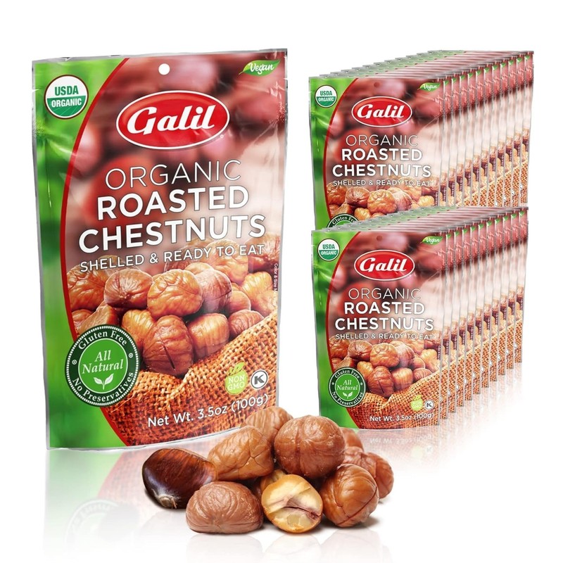 Organic Roasted Chestnuts – 24 Pack Shelled, Gluten Free, Vegan, Non-GMO Snacks