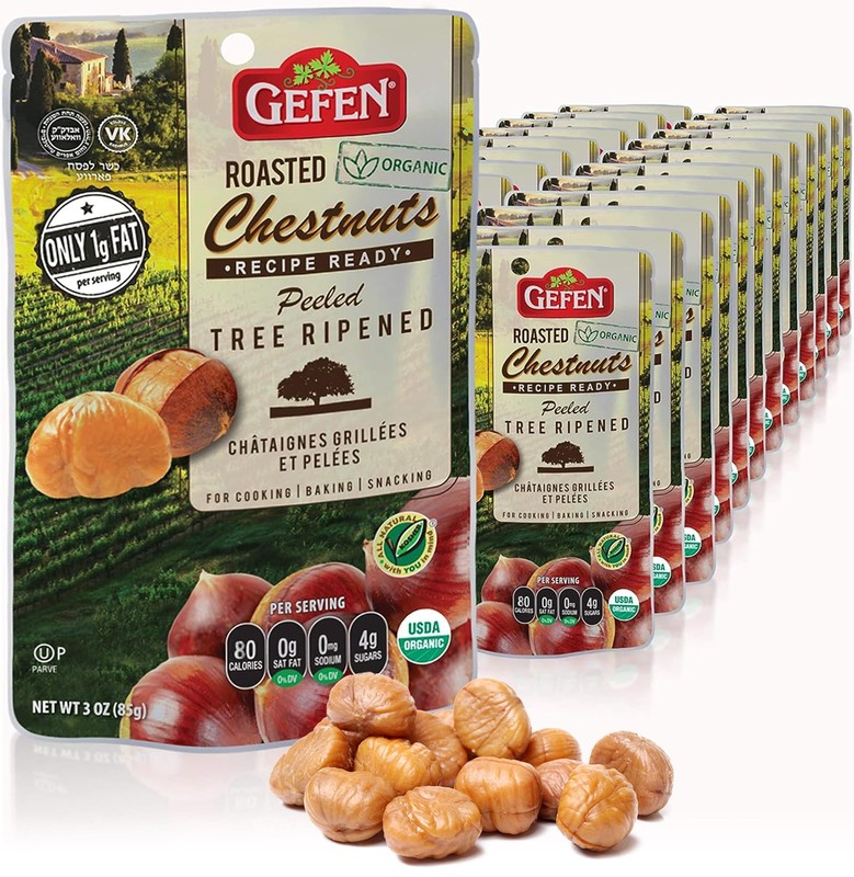 Organic Whole Peeled and Roasted Chestnuts 3oz 24 Pack | Chestnuts Peeled and…