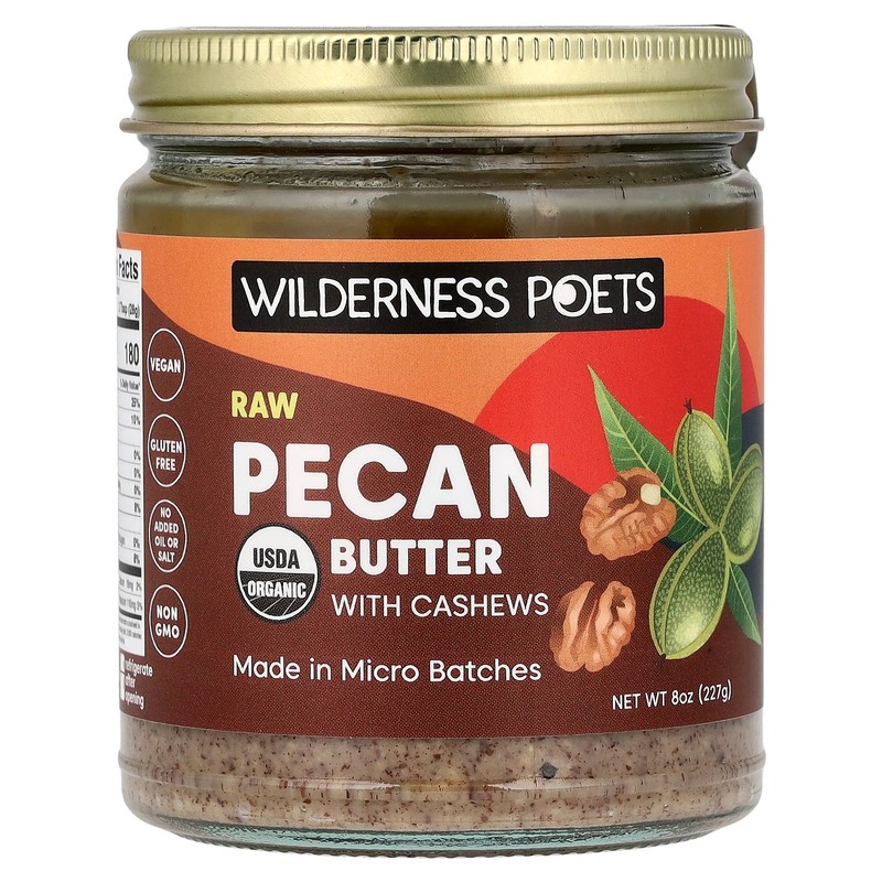 Wilderness Poets Raw Pecan Butter with Cashews 8 oz 227 g Cholesterol-Free,