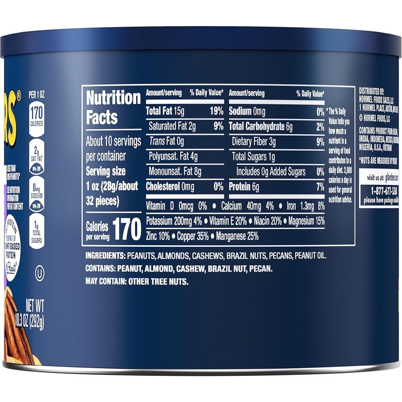 Mixed Nuts Unsalted 10.3 oz Canister Pack of 4 Plant-Based Protein Snack gallery
