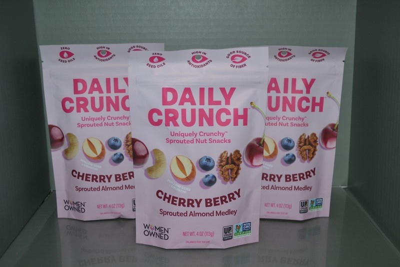 (3) Daily Crunch Sprouted Almond Medley Cherry Berry, 4 oz Each Pouch, BB 08/26
