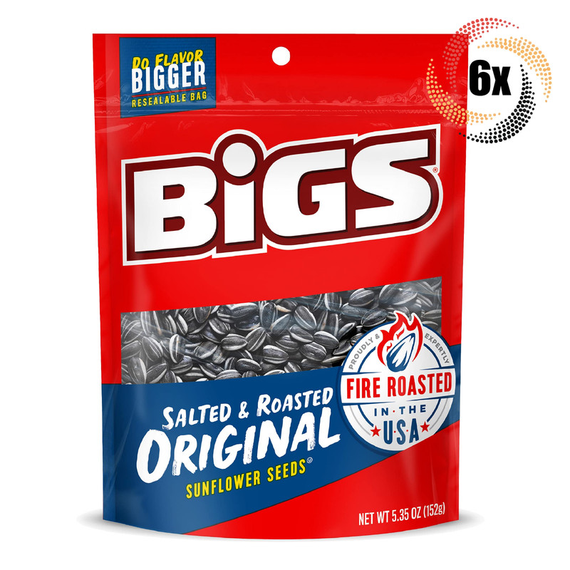 Full Box 6x Bigs Original Salted & Roasted Flavor Sunflower Seed Bags | 5.35oz