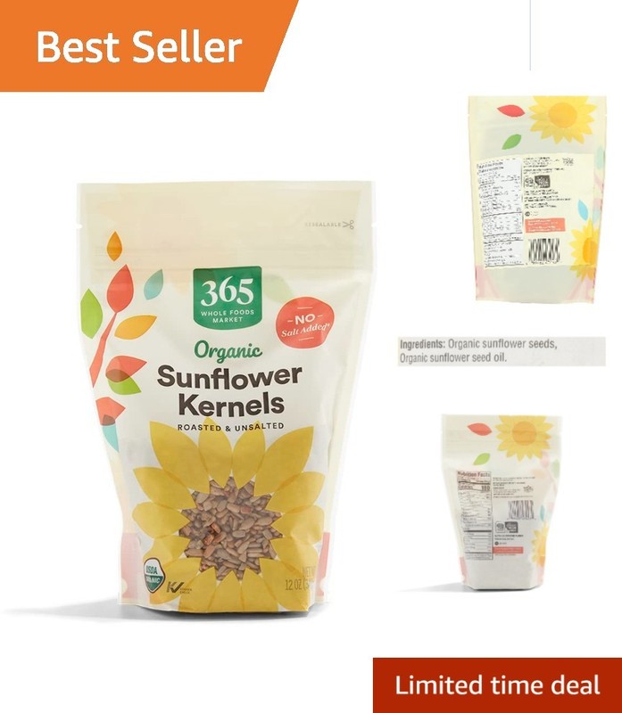 Nutritious 12 Ounce Organic Roasted Sunflower Kernels – Salt-Free Snack Delight