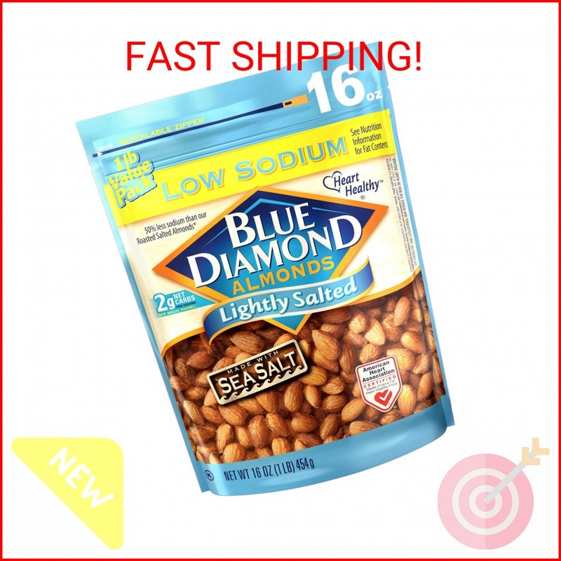 Blue Diamond Almonds Low Sodium Lightly Salted Snack Nuts, 16 Oz Resealable Bag