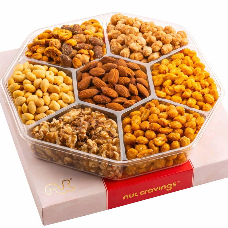 NUT CRAVINGS – Mixed Nuts Gift Basket in Red Gold Classic Box (7 Assortments, 1