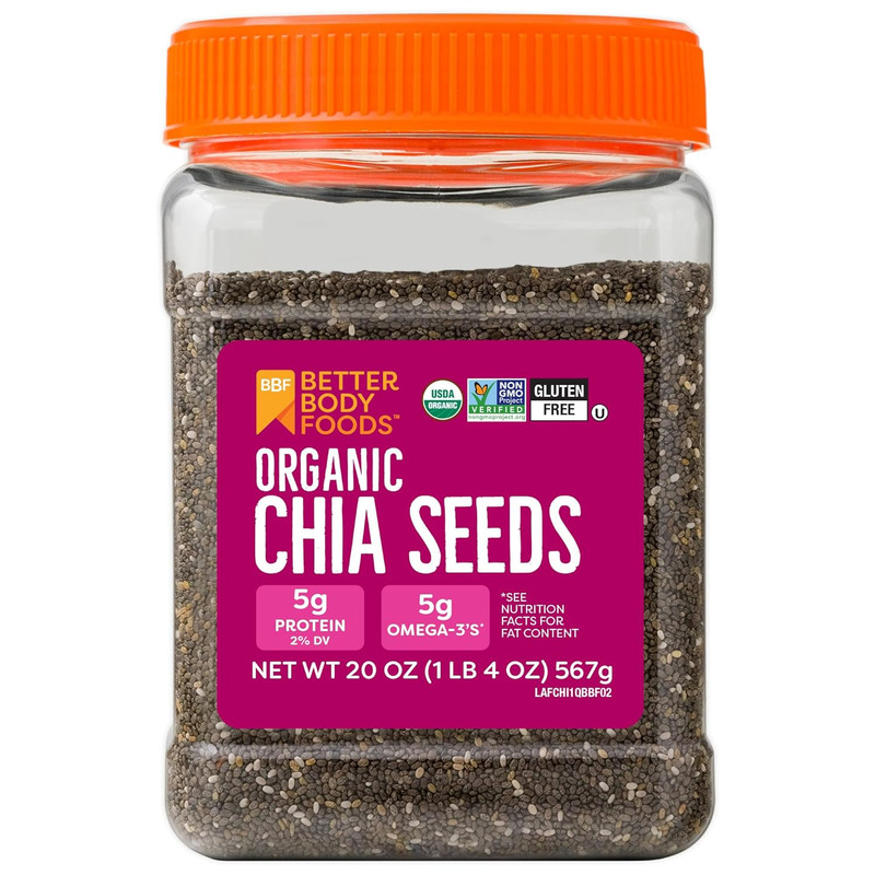 Betterbody Foods Organic Chia Seeds with Omega-3, n-Gmo, Gluten Free, Keto Diet