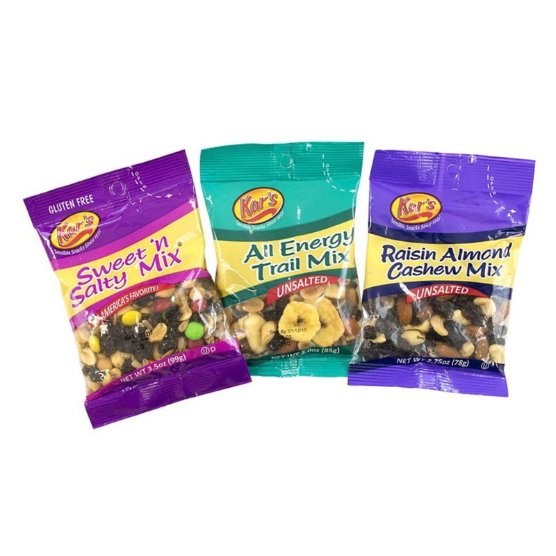 Kar's Trail Mix Variety Pack, Assorted Flavors, 18 Packets/Box