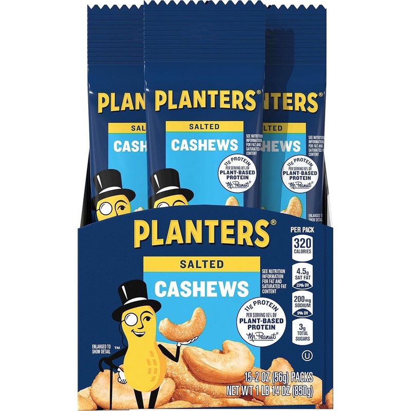 Pack of 15 Salted Cashew Nuts, 2 oz Individual Portions for Easy Snacking gallery
