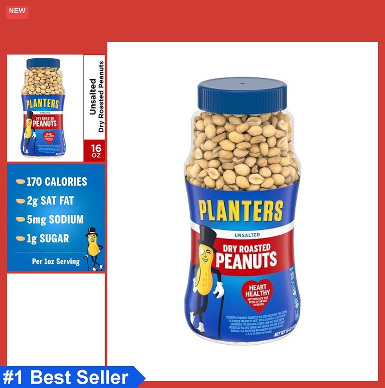 Unsalted Dry Roasted Peanuts 16 Ounce 4 Pack Heart Healthy Snack Low Sodium