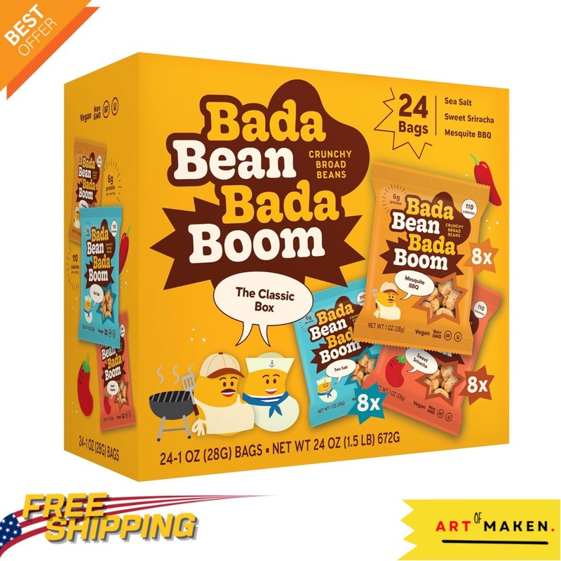 Bada Bean Bada Boom Crunchy Fava Bean Snacks – 0 Calorie Variety Pack (24)