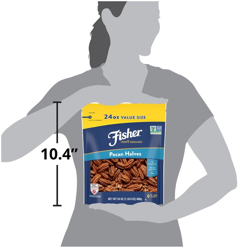 Fisher Pecan Halves 24 oz Resealable Bag, Unsalted Raw Nuts for Cooking, Baki... gallery
