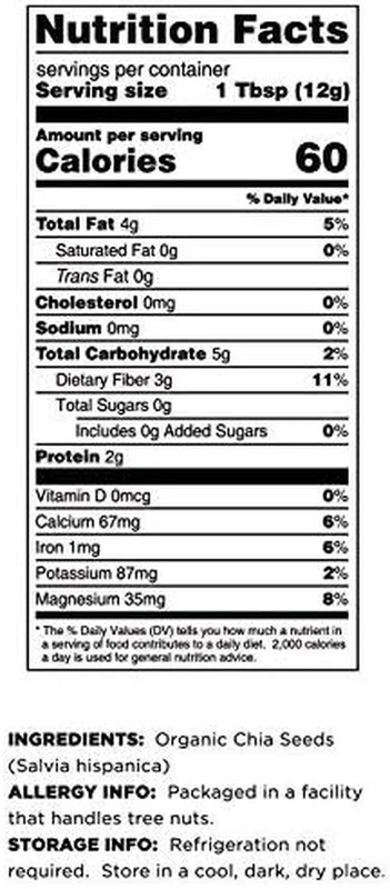 Organic Black Chia Seeds, 2.5 Pounds, Nutrient gallery