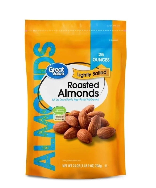 Great Value Oil Roasted Lightly Salted Almonds, 25 oz New