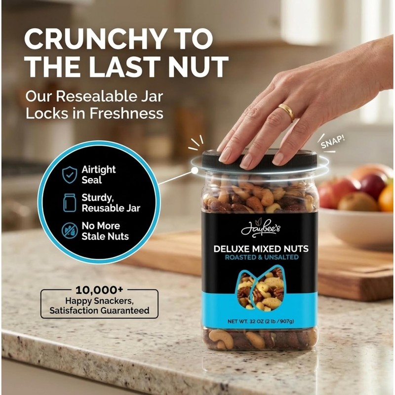 Jaybee s Unsalted Mixed Nuts 32 oz Deluxe No Peanuts gallery