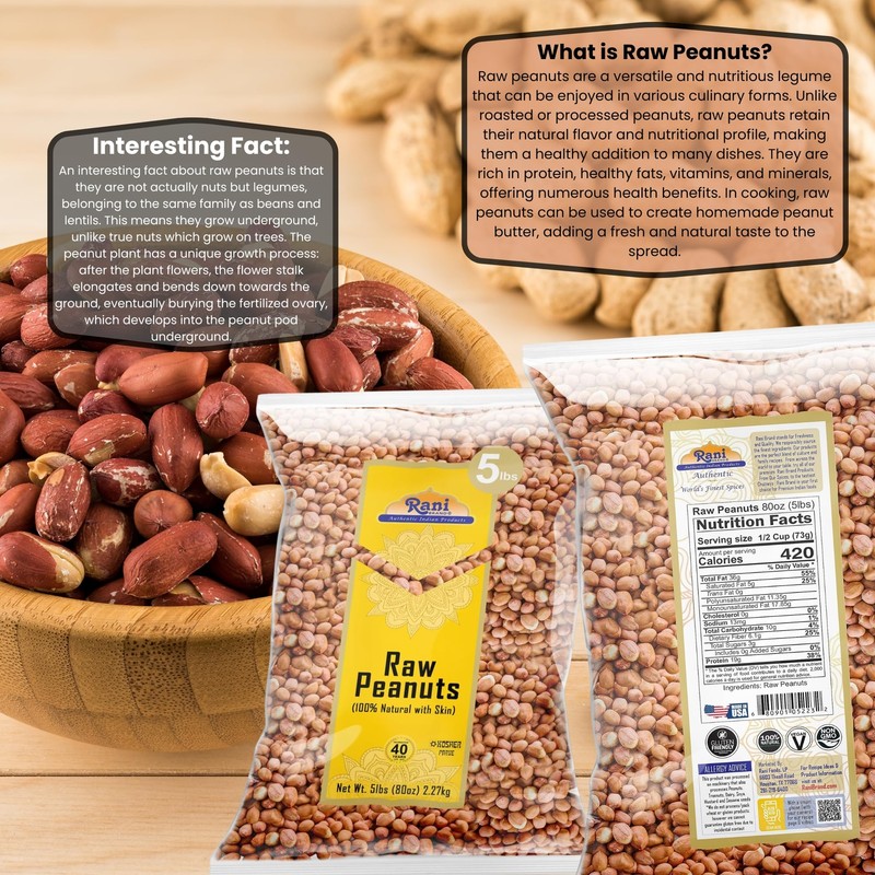 Rani Peanuts, Raw Whole With Skin (uncooked, unsalted) 80oz (5lbs) 2.27kg Bulk gallery