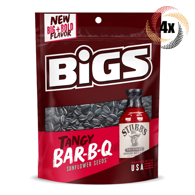 4x Bags Bigs Stubb's Tangy BAR-B-Q Sunflower Seed | 5.35oz | Big & Bold Flavor
