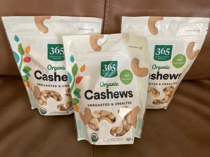 Whole Foods, 3-10oz Bags Organic Cashews, Unroasted & Unsalted, BB 3/27