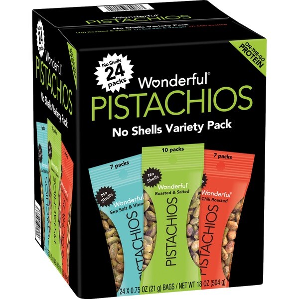 Wonderful Pistachios No Shell Variety Pack - 24ct, 0.75oz Each, Tasty 3 Flavors
