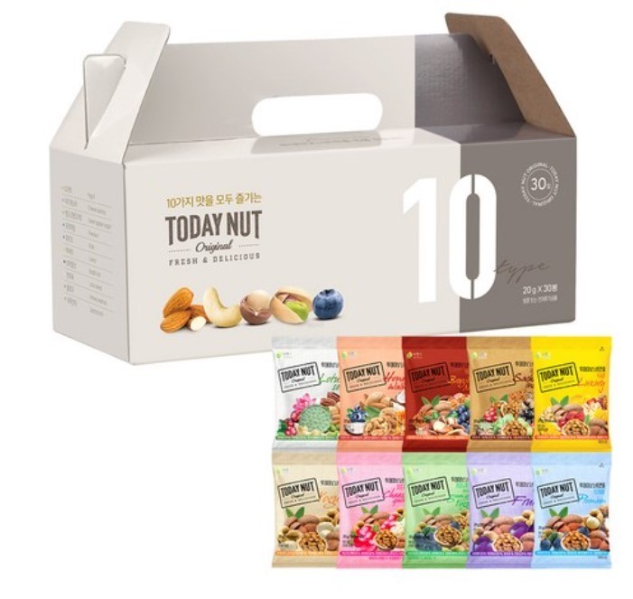Today Nut One Handful 10 Types Mixed Nuts Gift Set 20g x 30 Packs Korean Snack