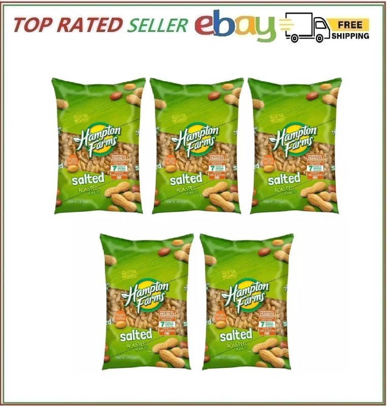 5 PACK - Hampton Farms Salted In-Shell Peanuts 5 lb (Total 25 lbs) FRESH!!