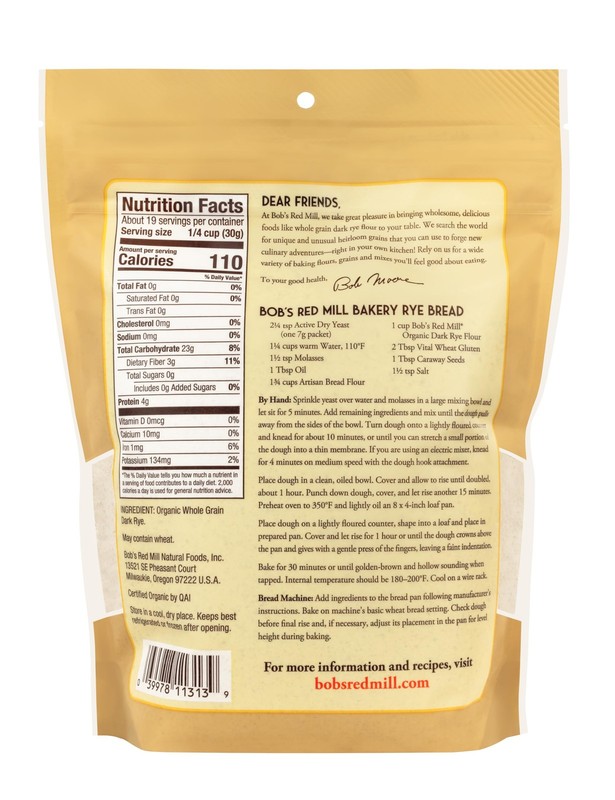Organic Dark Rye Flour 20oz Pack of 4 - Non-GMO, Whole Grain, Vegan gallery