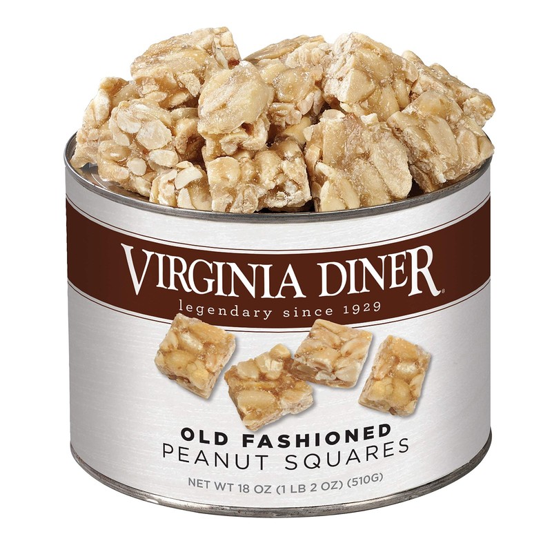 Old-Fashioned Peanut Squares Candy, Virginia Peanuts -18oz Tin