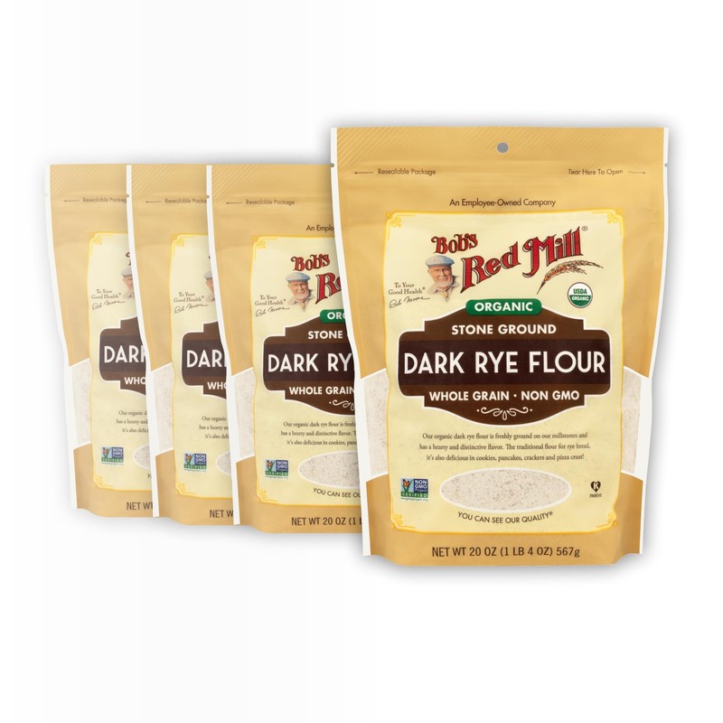 Organic Dark Rye Flour 20oz Pack of 4 – Non-GMO, Whole Grain, Vegan