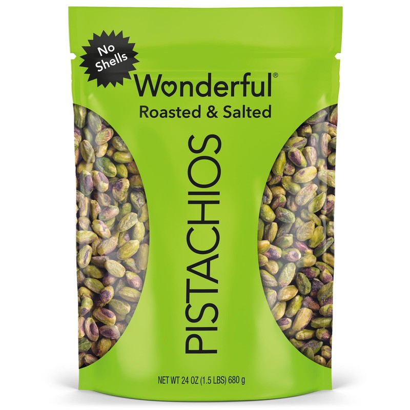 Wonderful Pistachios No Shells, Roasted & Salted Nuts, 24 Ounce Resealable Bag,