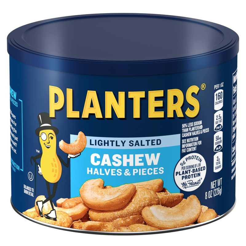 Lightly Salted Cashews Roasted Nut Halves Pieces Plant Protein 8oz Canister Part