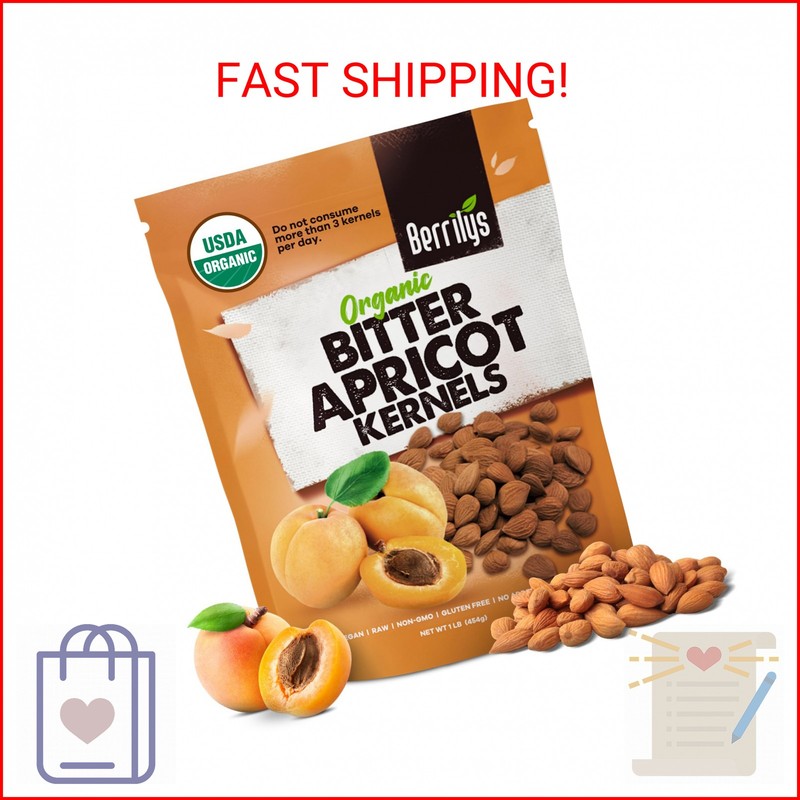 Berrilys Organic Bitter Apricot Kernels - USDA Certified Organic Bitter Apricot