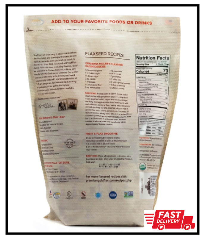 2 PACK Premium Golden Organic Flaxseed 4 lbs. (TOTAL 8 lbs.) gallery