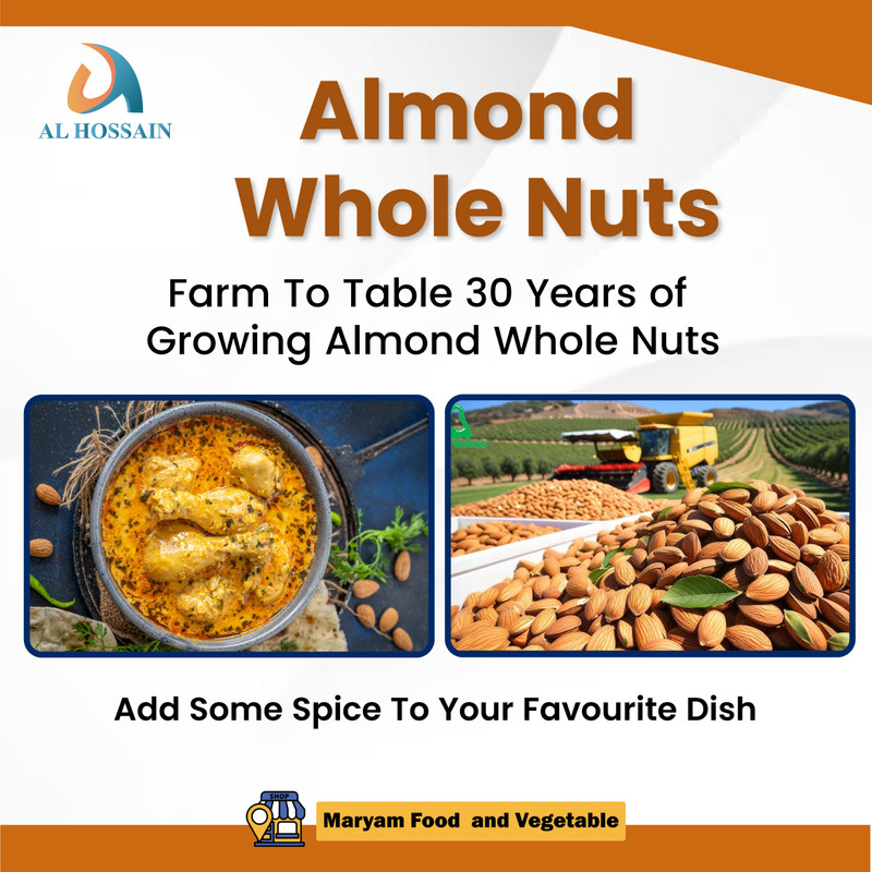 Al Hossain Natural Raw Almonds 8.81 oz | Whole Almond Nuts for Snacking, Baking gallery