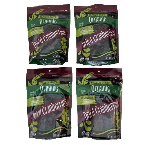 4X Pack Trader Joe's Organic Dried Fruit Cranberries No Sugar Added 5.5oz Each