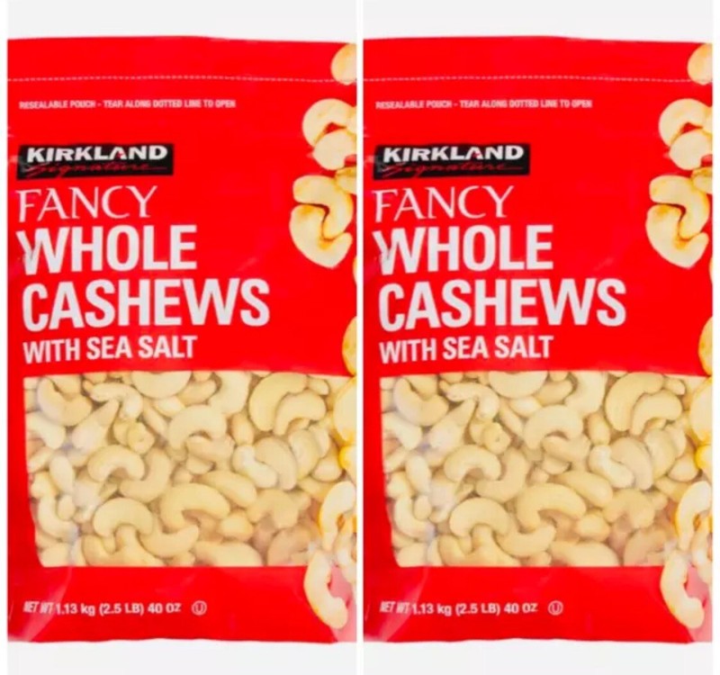 2 PK Kirkland Whole Fancy Cashews Sea Salt Resealable Bag 2.5 lb Holiday Party