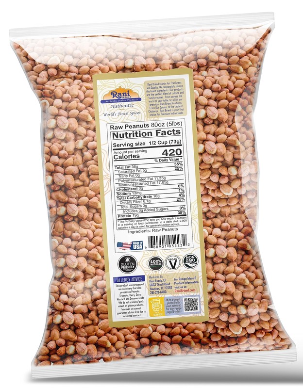 Rani Peanuts, Raw Whole With Skin (uncooked, unsalted) 80oz (5lbs) 2.27kg Bulk gallery