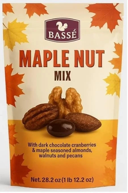 Basse Maple Nut Mix 28.2 Oz Dark Chocolate Cranberries, Almonds, Walnuts, Pecans