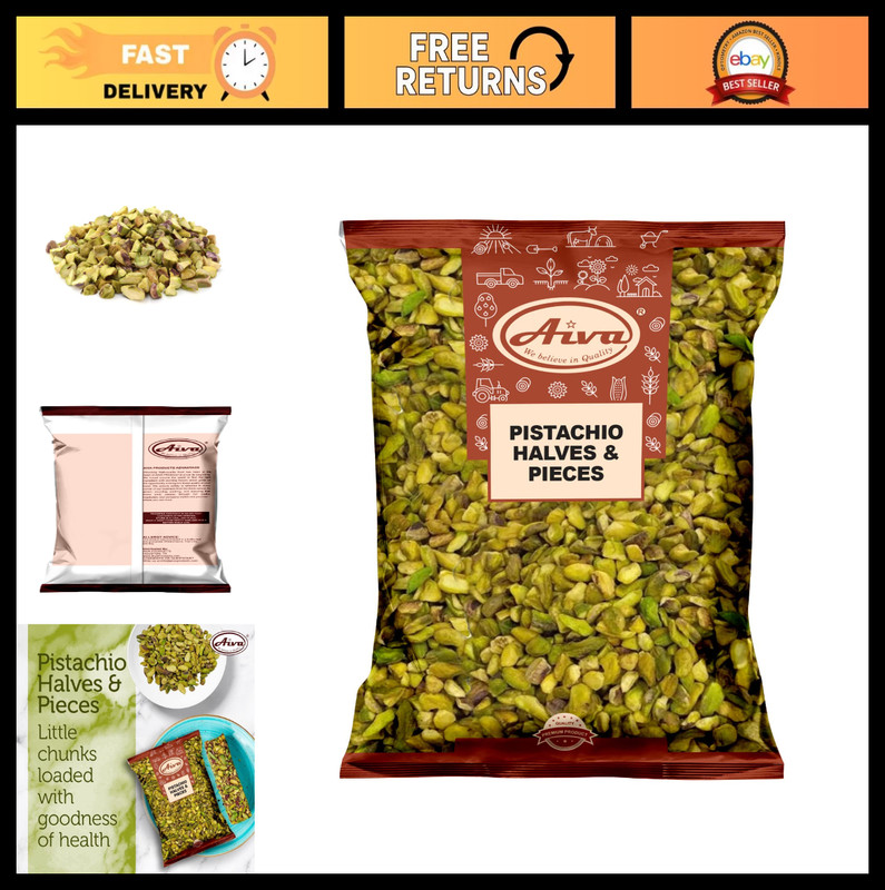 Raw Unsalted Pistachio Halves & Pieces – 1 LB Bulk Nuts for Baking, Cooking, Top