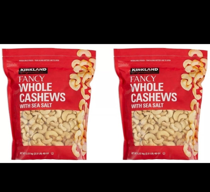 (2 Packs) Kirkland Signature Whole Fancy Cashew Nuts With Sea Salt 2.5lb Each
