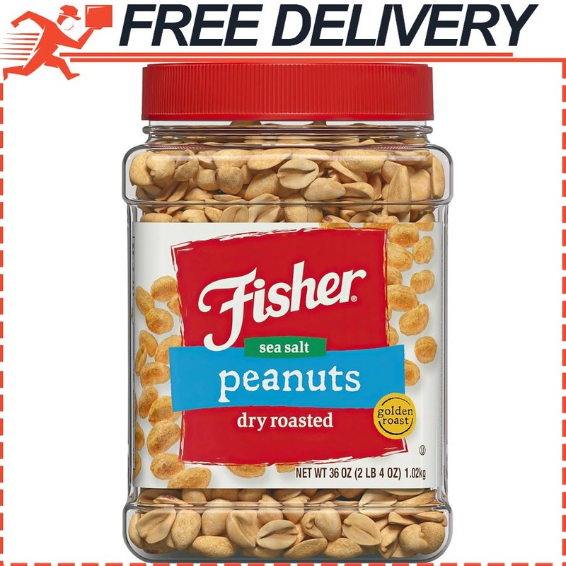 Fisher Snack Sea Salt Dry Roasted Peanuts, No Artificial Colors or Flavors, 36oz