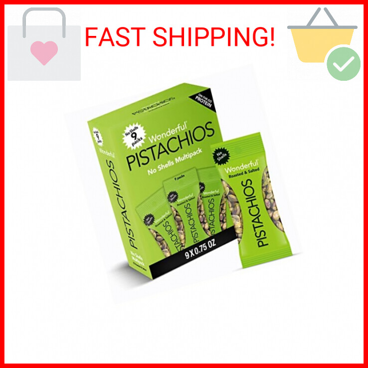 Wonderful Pistachios No Shells, Roasted & Salted Nuts, 0.75 Ounce Bag (Pack of 9