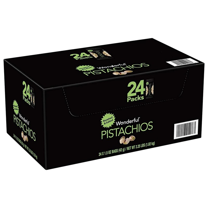Wonderful In-Shell Pistachios 1.5 oz 24 Count Snack Packs Bulk Nuts