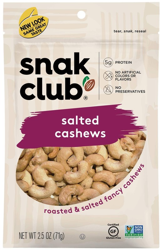 Snak Club Roasted & Salted Cashews 2.5 oz, 6 CT