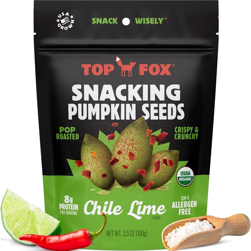Top Fox Pumpkin Seeds Chile Lime 3.5 oz Pack of 6 Organic Keto Gluten Free Vegan