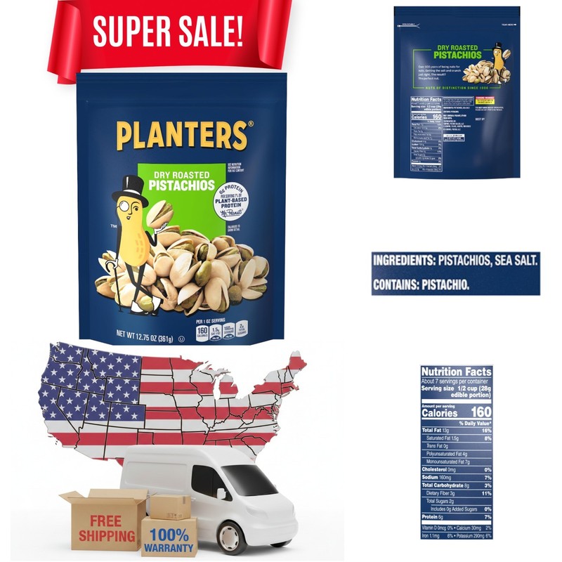Salted Dry Roasted Pistachios, 12.75 oz Resealable Pouch for Easy Snacking
