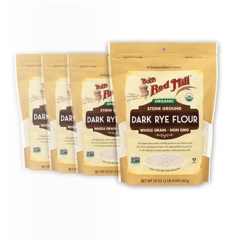 Organic Dark Rye Flour 20oz Pack of 4 Non GMO Whole Grain Vegan Kosher