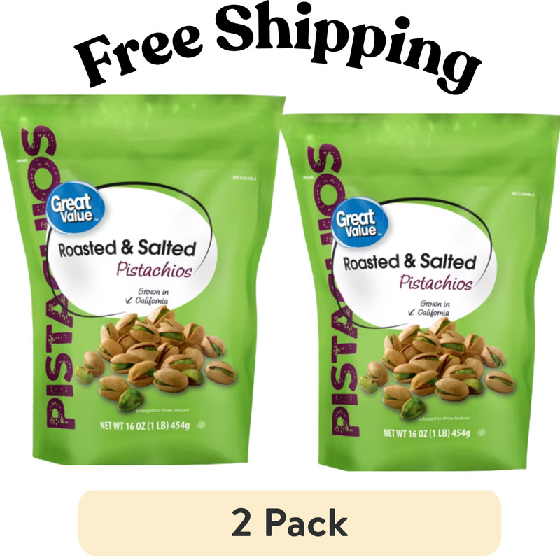 (2 pack ) Great Value Roasted & Salted Pistachios, 16 oz Resealable Bag