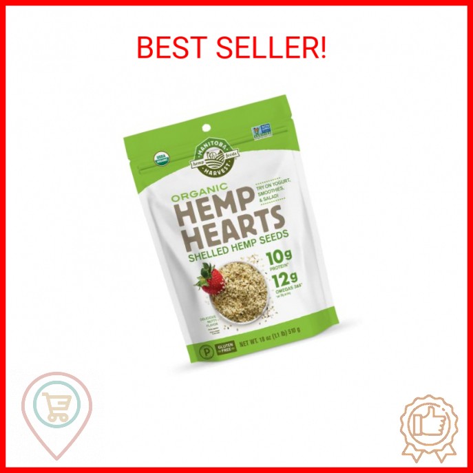 Manitoba Harvest Organic Hemp Seeds, 18oz, 10g Plant Based Protein and 12g Omega
