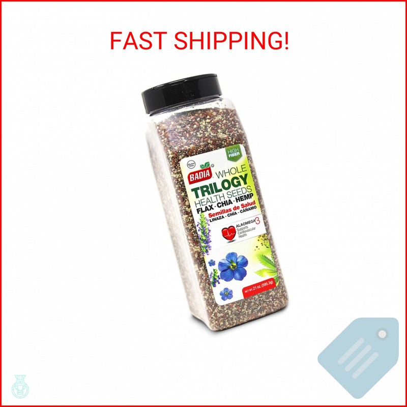 Badia Trilogy Health Seed, Flax, Chia, Hemp Seeds Blend, High Fiber Superfood Mi